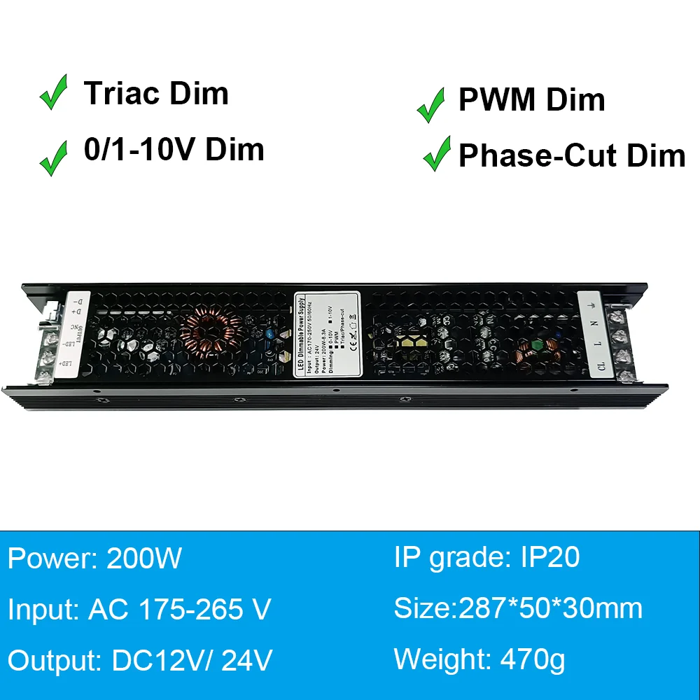 무소음 디밍 변압기, LED 스트립 조명용 디밍 전원 공급 장치, 220 24, 60W, 100W 트라이액 0-10V, 1-10V