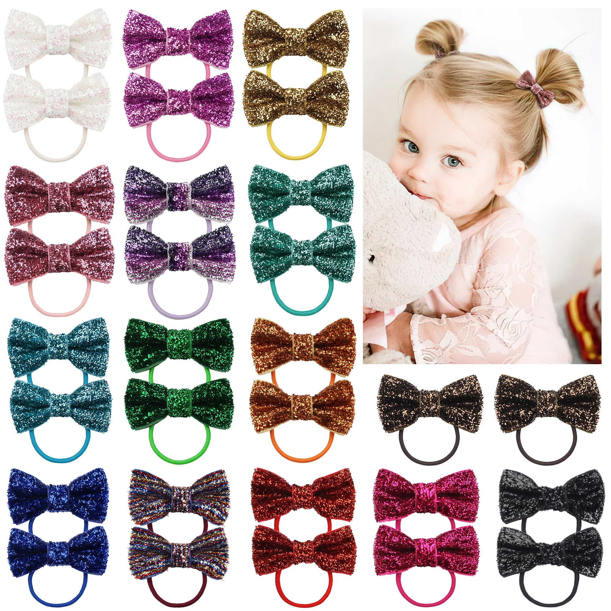 30pcsBabyGirlHairTiesGlitterSparkleHairBowsRubberBands