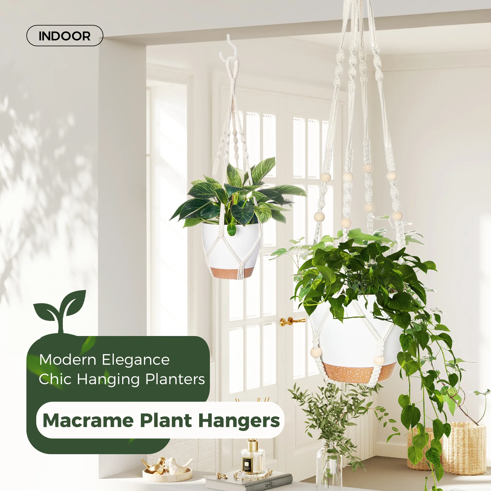 Bamworld 3 Pack Hanging Plant Pots Macrame Plant Hangers Indoor Outdoor Self Watering Flower Pot Holder for Home Garden Balcony