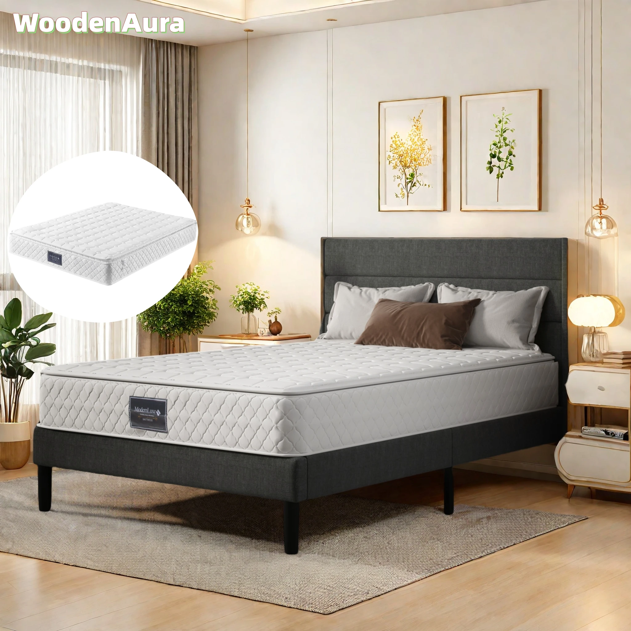 WoodenAura mattress 140x200 cm, individually bused springs, firmness H3 ...