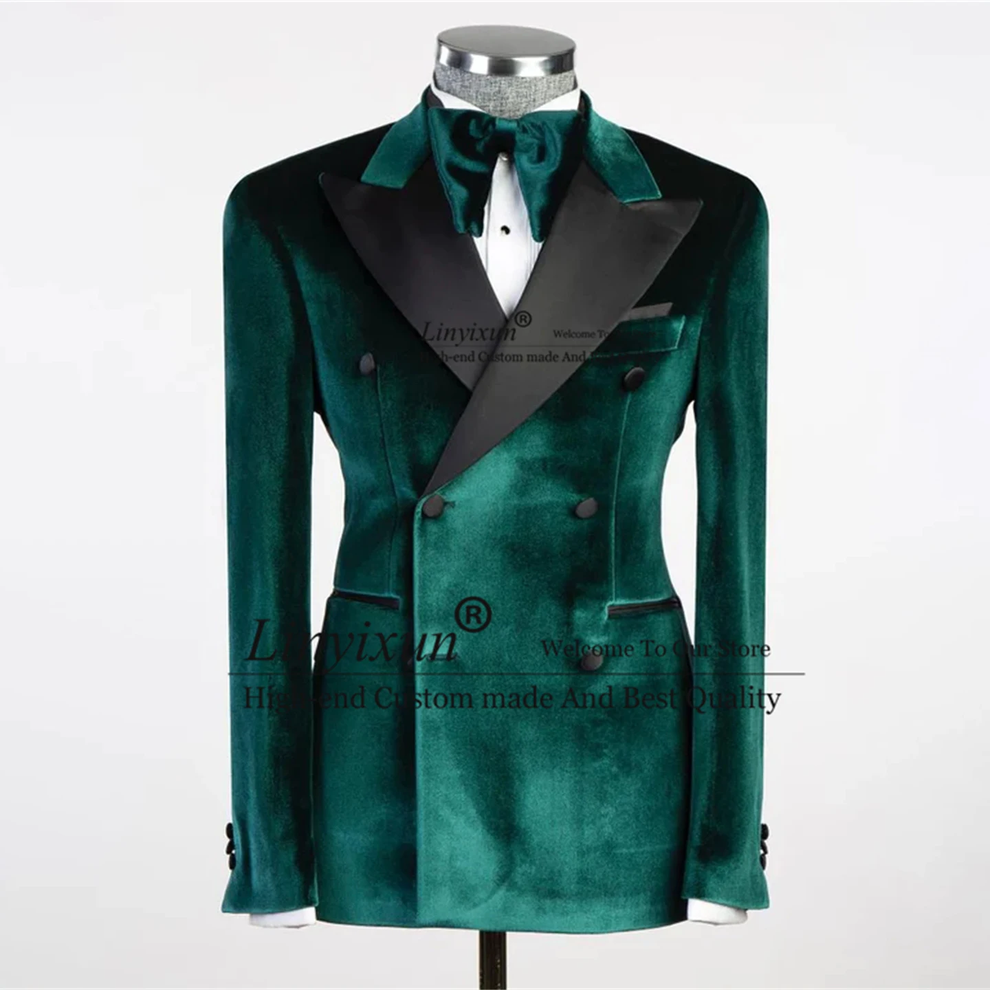 

Double Breasted Velvet Men Suits 2 Pieces Sets Groom Wedding Tuxedo Peaked Lapel Prom Blazers Pants Set Terno Masculino Completo