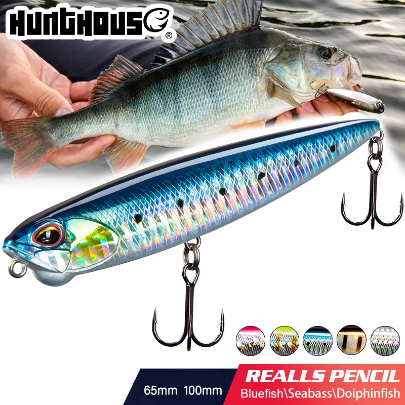 Señuelo de Pesca Flotante Hunthouse WTD, 100 mm/14,5 g, 65 mm/5,5 g, Señuelo de Superficie, Cebo Artificial para Pescar Lubina y Trucha