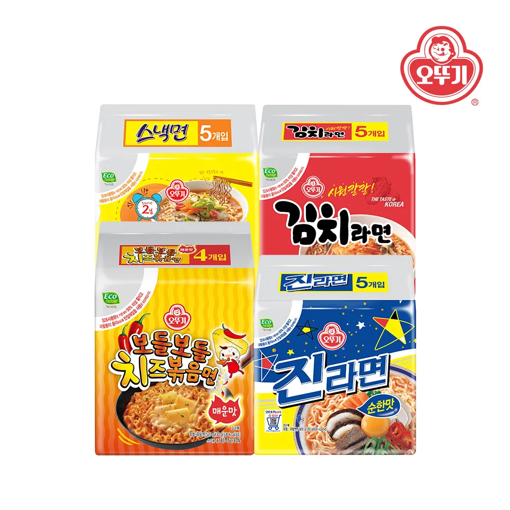 오뚜기 보들보들 치즈볶음면 매운맛 4봉+진라면 순한맛 5봉+스낵면 5봉+김치라면 5봉