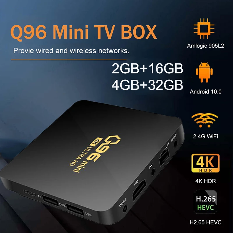 Q96 Mini Smart TV Box Android 10.0 Amlogic S905L Quad Core 2.4G WIFI 4K