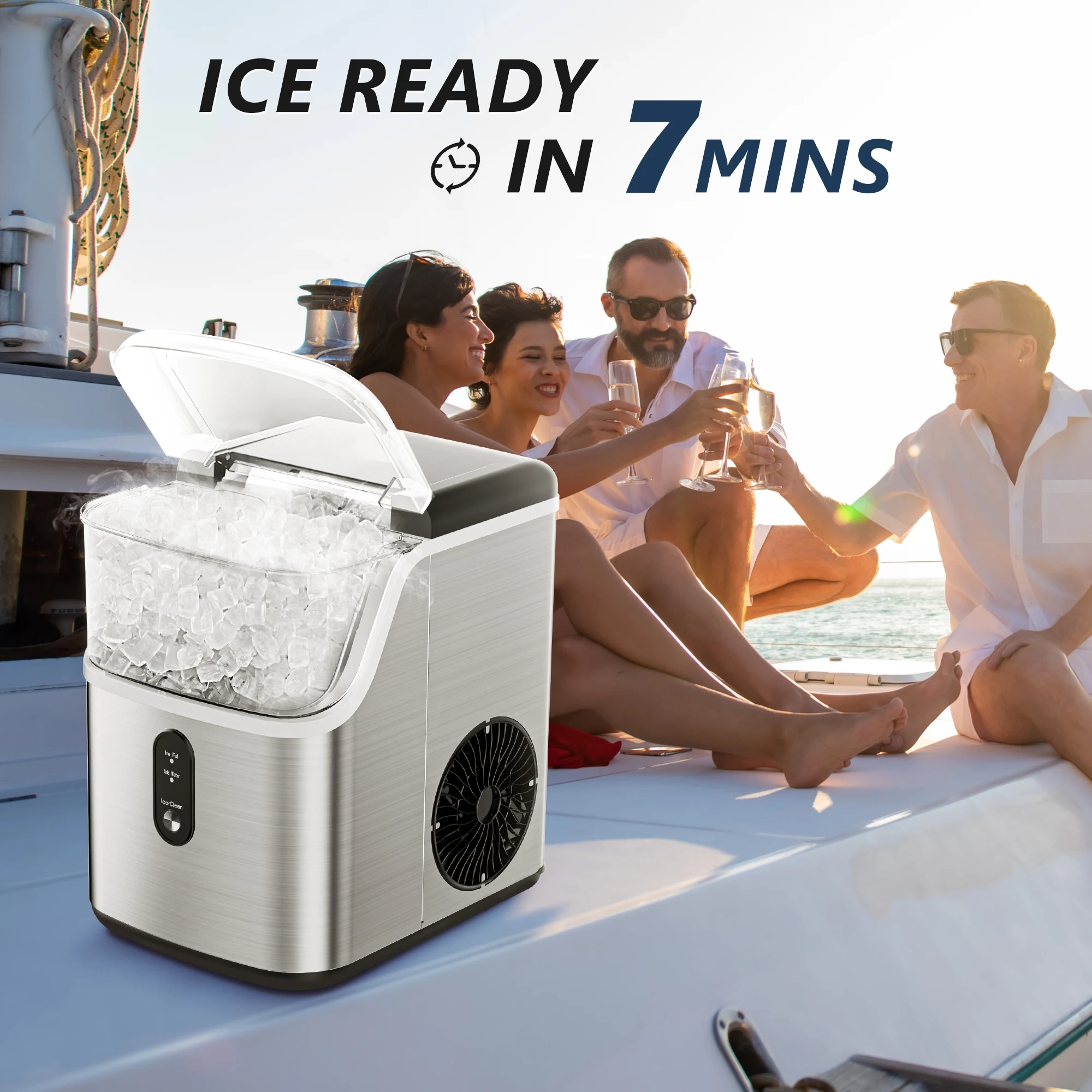 SIMZLIFE Nugget Ice Maker Countertop,34lbs Per Day,Portable Ice Maker Machine with with Basket and Scoop, Self-Cleaning ,Silver 6