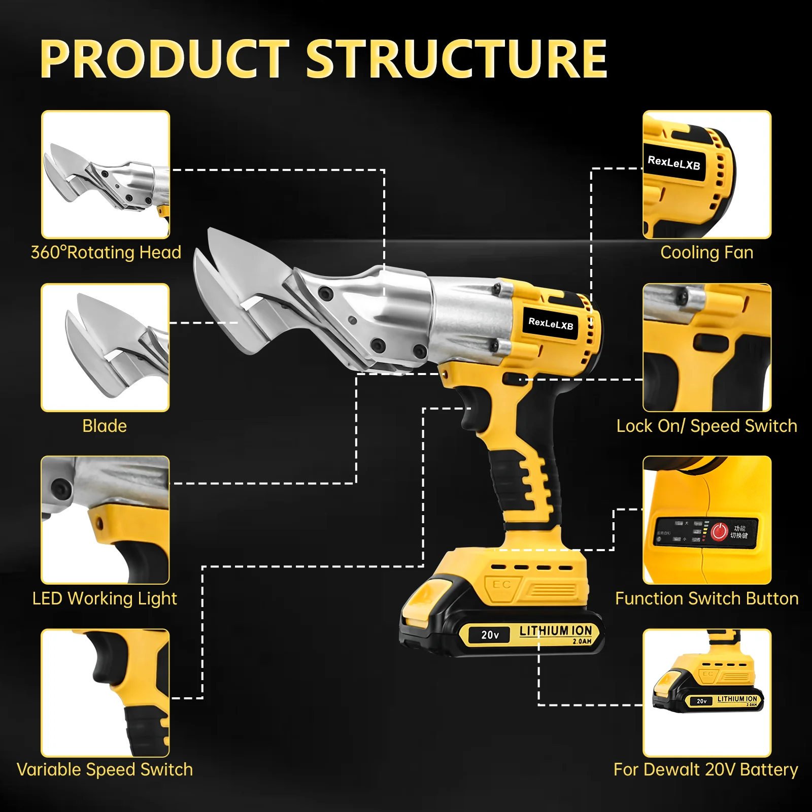 18000RPM Brushless Cordless Iron Scissors For Dewalt 20V Battery Electric Sheet Metal Shears Carbon Steel Cutter (No Battery) 3