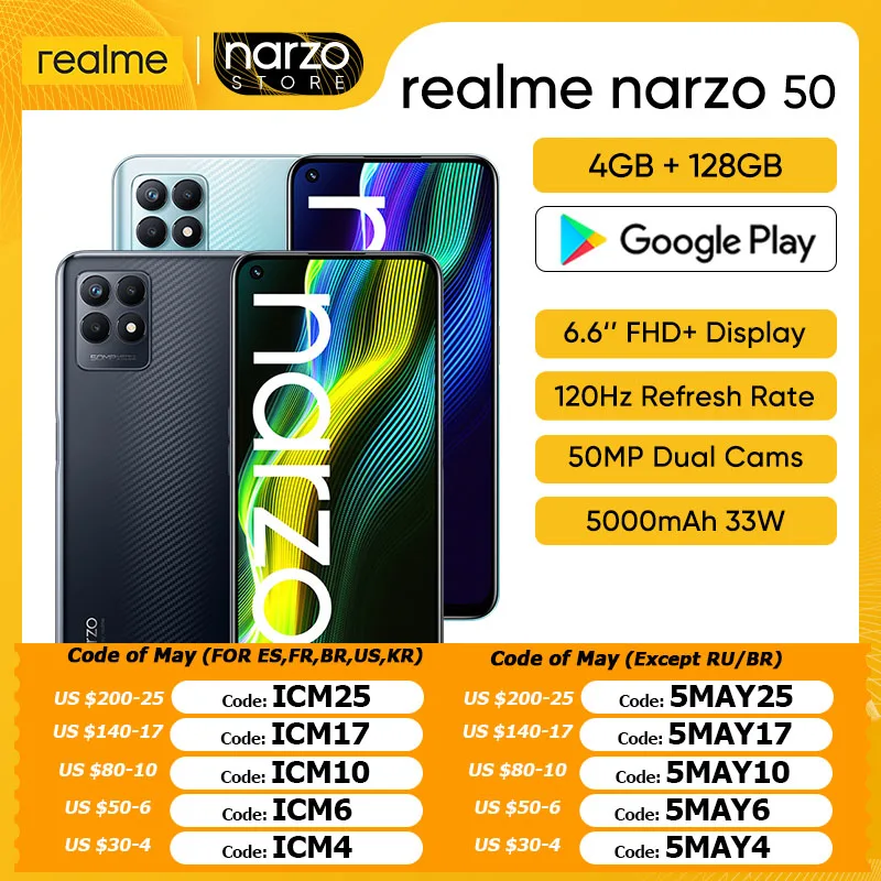 Смартфон realme Narzo 50 Helio G96 120 Гц 5000 мАч камера МП |