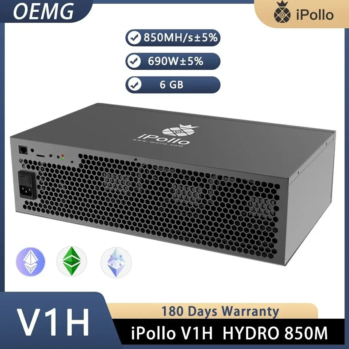 New Released iPollo V1H Hydro Mini Asic Miner 850 950M 690 750W Cryptocurrency ETH ETC Mining Machine..