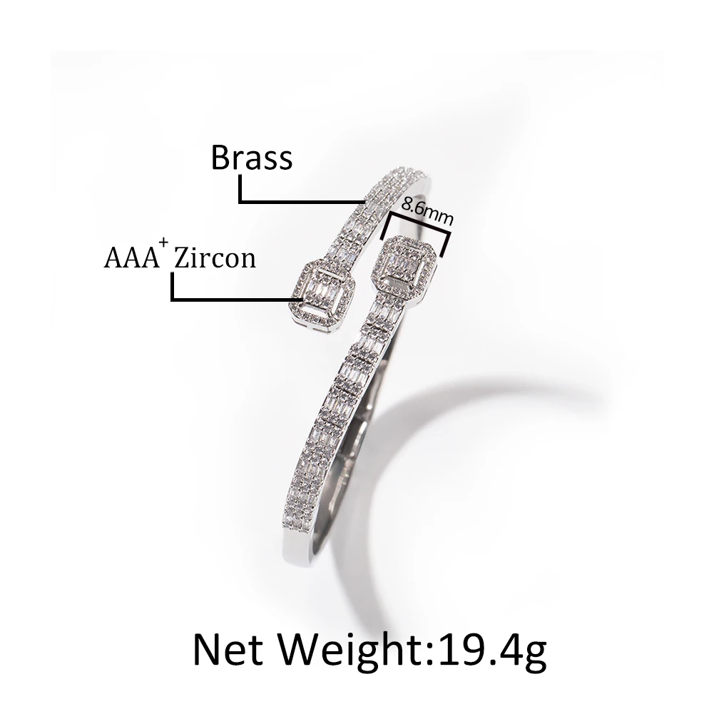 THE BLING KING Opened Baguettecz Cuff Bangle Micro Paved Bling Cubic Zirconia Bracelet Luxury Gift For Women Men Hiphop Jewelry