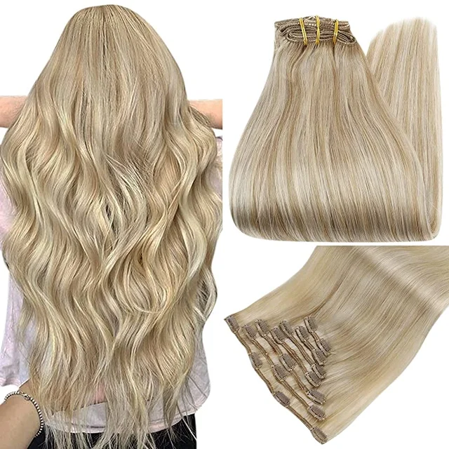 Full Shine Clip In Human Hair Extensions Balayage Ombre Blonde Black Hairpins 7pcs 120g Double Weft 100% Machine Remy For Woman 24p27