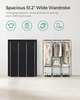 Portable Closet, Wardrobe Closet Organizer with Cover, 3 Hanging Rods and Shelves, 4 Side Pockets, 51.2 x 17.7 x 65.7 Inches, La 2