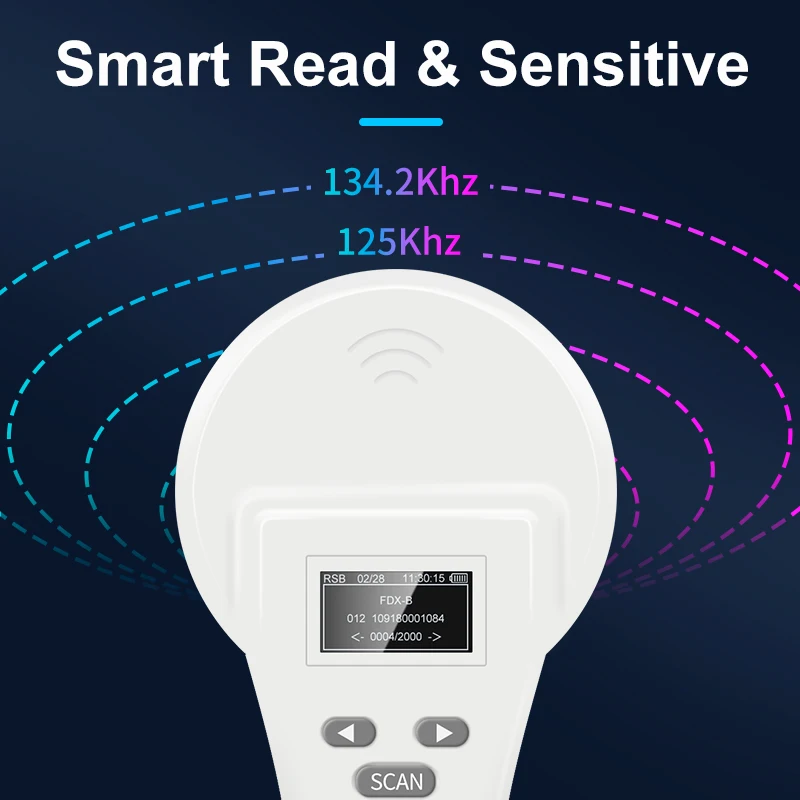 FDX-A FDX-B 11785 반려동물 마이크로칩 스캐너, 134.2KHz, 125Kh RFID, EM4305 귀 태그 리더, ISO11784