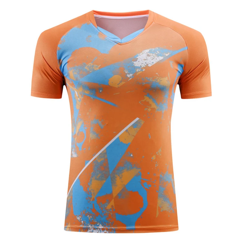 Hot Sell Badminton Competition Shirt White/ Orange/ Black Men Women Short Sleeved Breathable Jersey Sweat Absorbing Tennis Tee