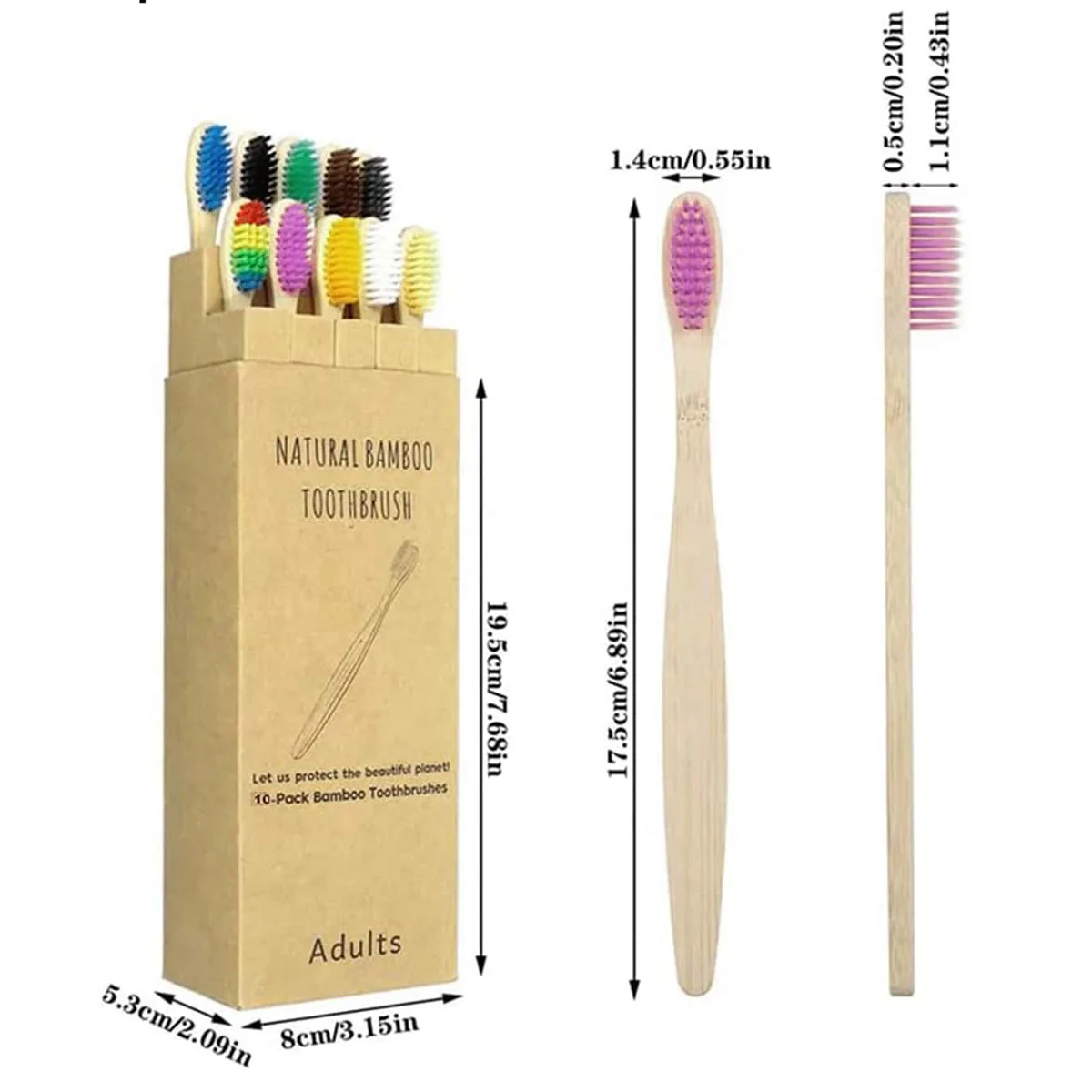 10pcs Adult Box Bamboo Toothbrush Bamboo Charcoal Soft Hair Toothbrush Degradable and Reusable Disposable for  Use