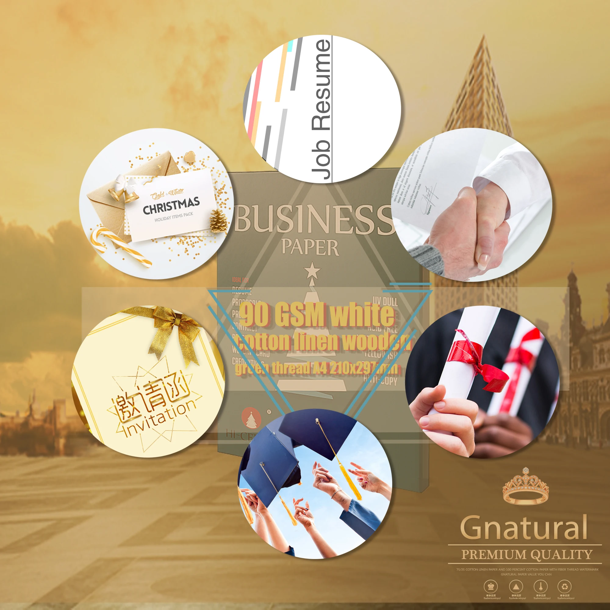 90gsm 75% 면25% 린넨 종이 A4 210*297mm 흰색 UV 보이지 않는 섬유 녹색 실 포함 100매 GCYT019