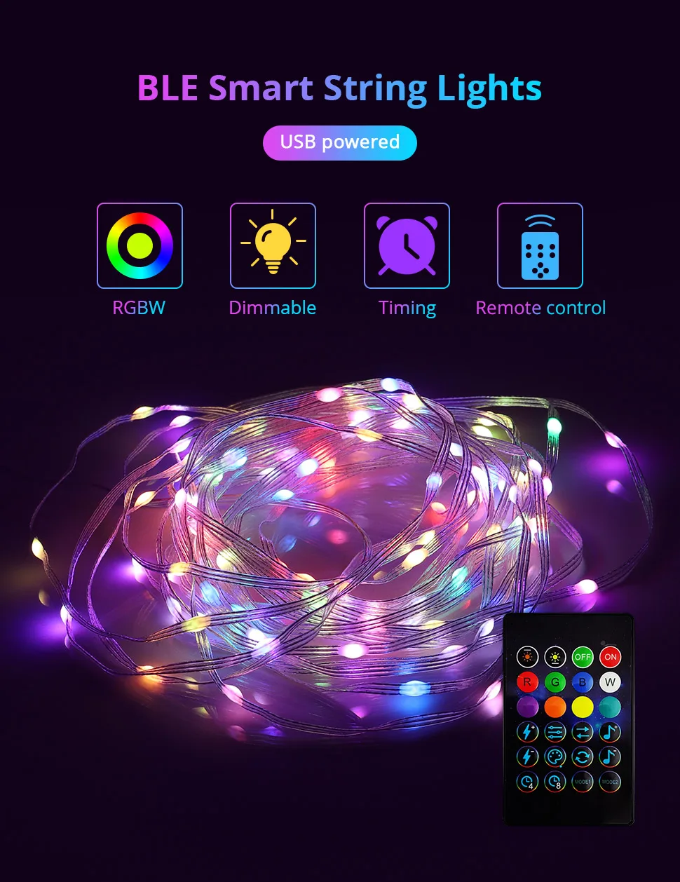 BLE RGB Fairy String Light for Christmas Tree Party 5m 10m Dreamcolor LED Strip