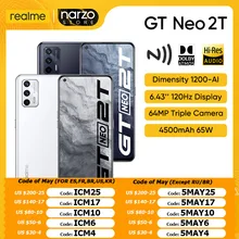 Realme GT Neo 2T 5G Mobile Phones 6.43 Inch OLED 120Hz Dimensity 1200-AI 64MP Camera 65W Flash Charging 4500mAh NFC Smartphone