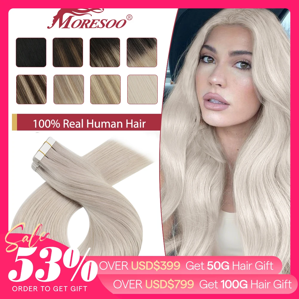 Human hair extensions Moresoo Tape in Balayage Remy Real Human Hair for Women Invisible Seamless PU Skin Weft Straight