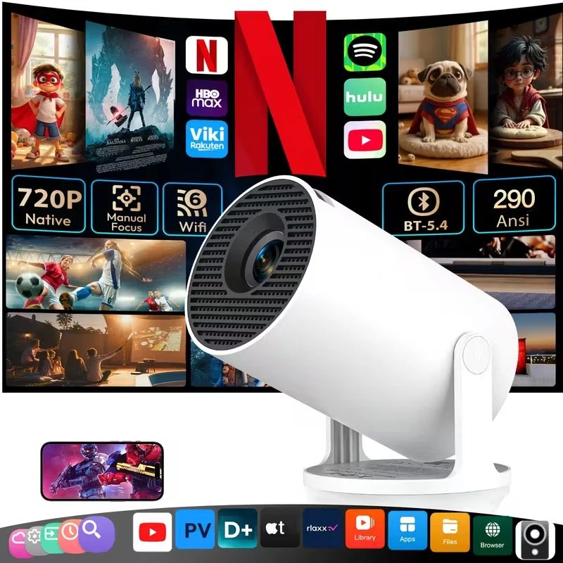 2025miniprojetor android hy300 pro duplo wi-fi 6 260 ansi nativo 1280*720p suporta 4k home theater mini projetor portátil
