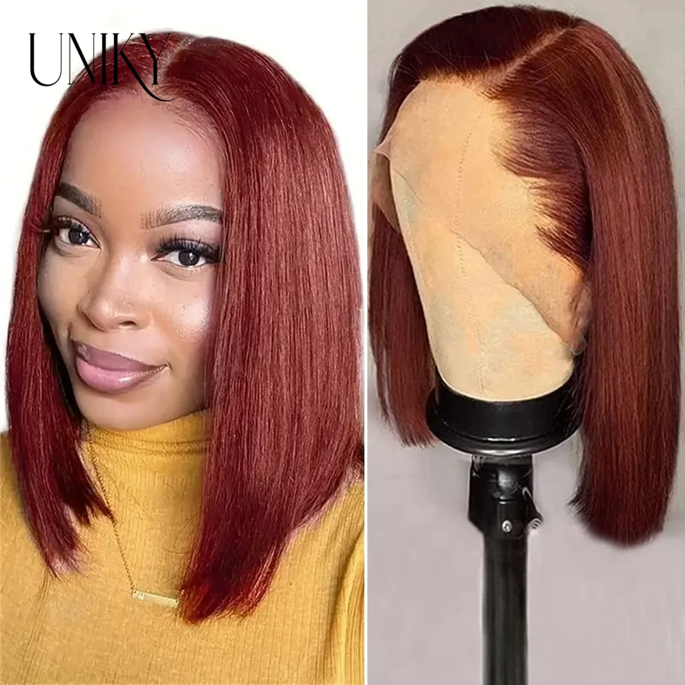 

13x4 Reddish Brown Bob Wigs Lace Front Human Hair Copper Red Short Bob Wigs 150% Density Blunt Cut Pre-plucked Straight Wig