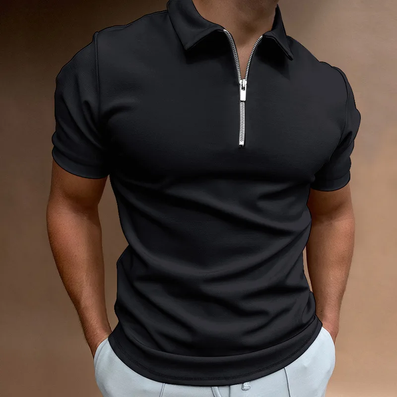 Polo Shirt For Men Solid Golf Clothing Daily Casual Zipper Polo Shirts Summer Breathable Turn-Down Collar Streetwear Male Tops