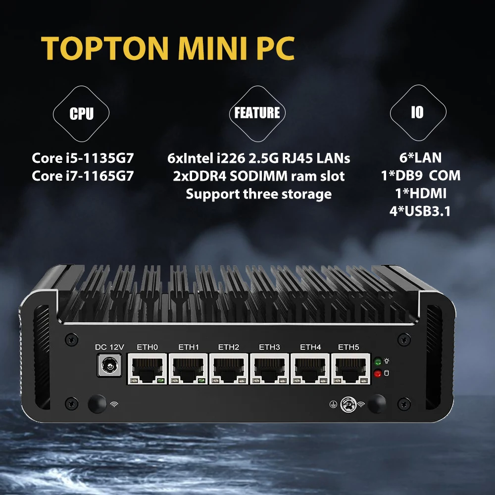 

11Th Gen Micro Firewall Appliance 6*Intel i226 2.5GbE LAN Fanless Mini PC Network Gateway Soft Router Core i7 1165G7 i5 1135G7