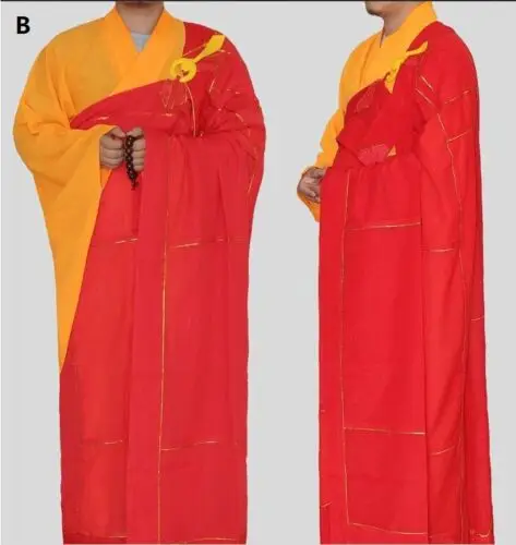 Men Women Buddhist Cassock Robe Golden Lines Frock Buddhism Long Clothing Monk