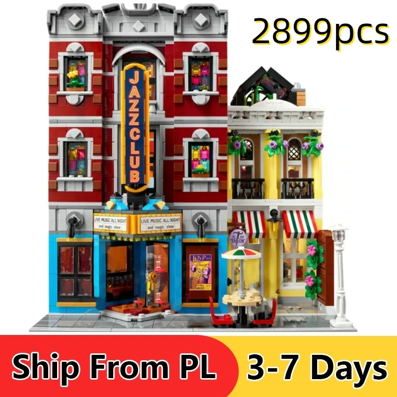 2899Pcs Jazz Club Expert Pizza Shop Moc Building Blocks Compatibile 10312 Modello Street View Architettura Giocattoli Per Bambini