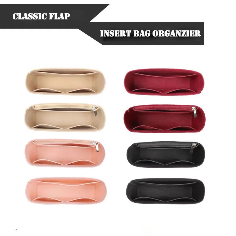 Classic Flap Insert organizer Felt material Women Makeup Bag liner Travel Portable Cosmetic Bag Shaper