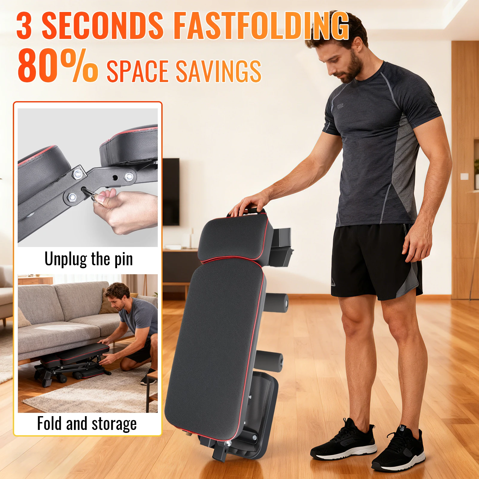 Multifunktionale Hantelbank Trainings-Fitnessbank 5-fach verstellbar. Gangverstellung für stabiles und effektives Ganzkörpertraining – Detail 3