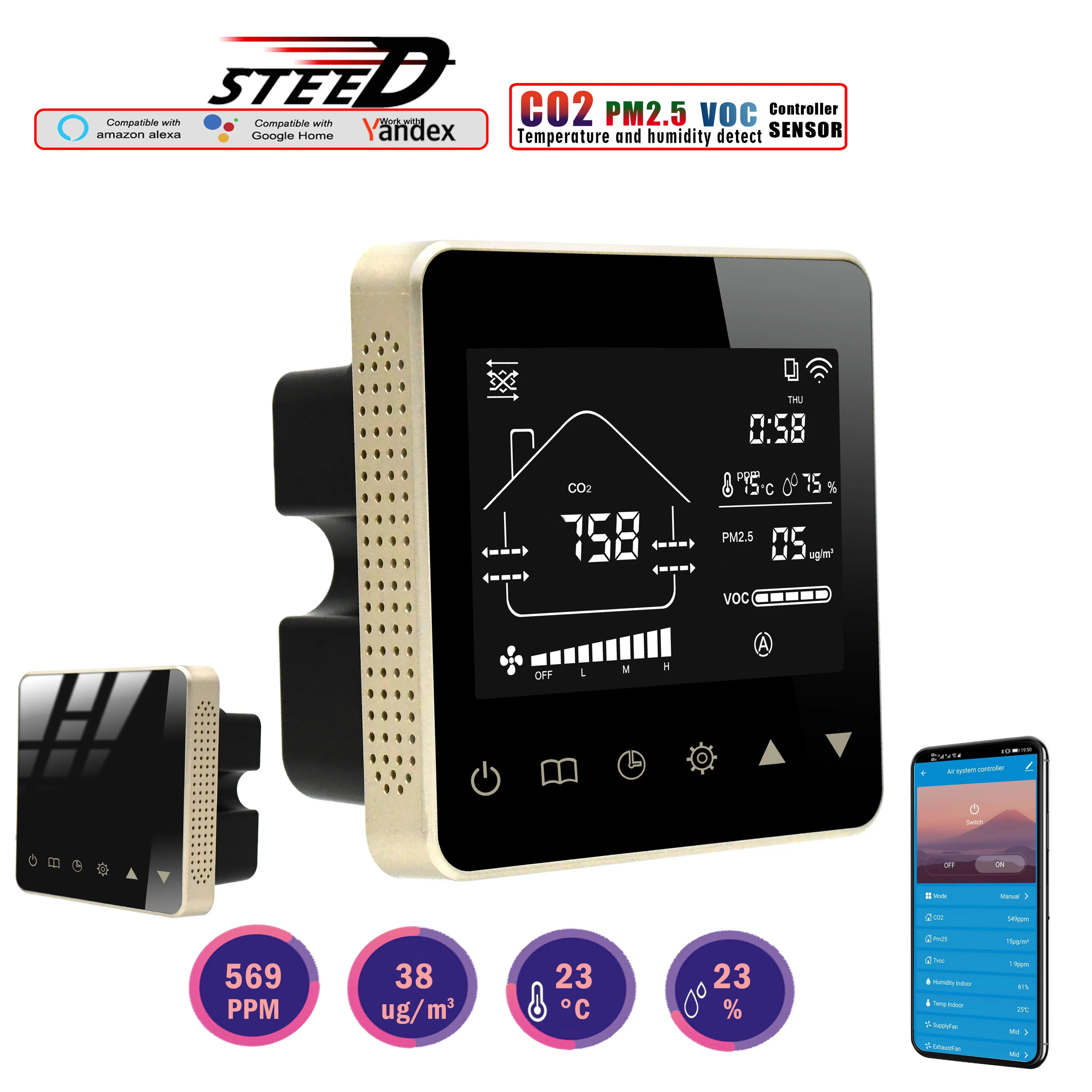 

WIFI CO2 PM2.5 VOC Temp Humidity Sensor Gas Analyzer for Carbon Dioxide&Dust Controller Intelligent Linkage TUYA Equipment