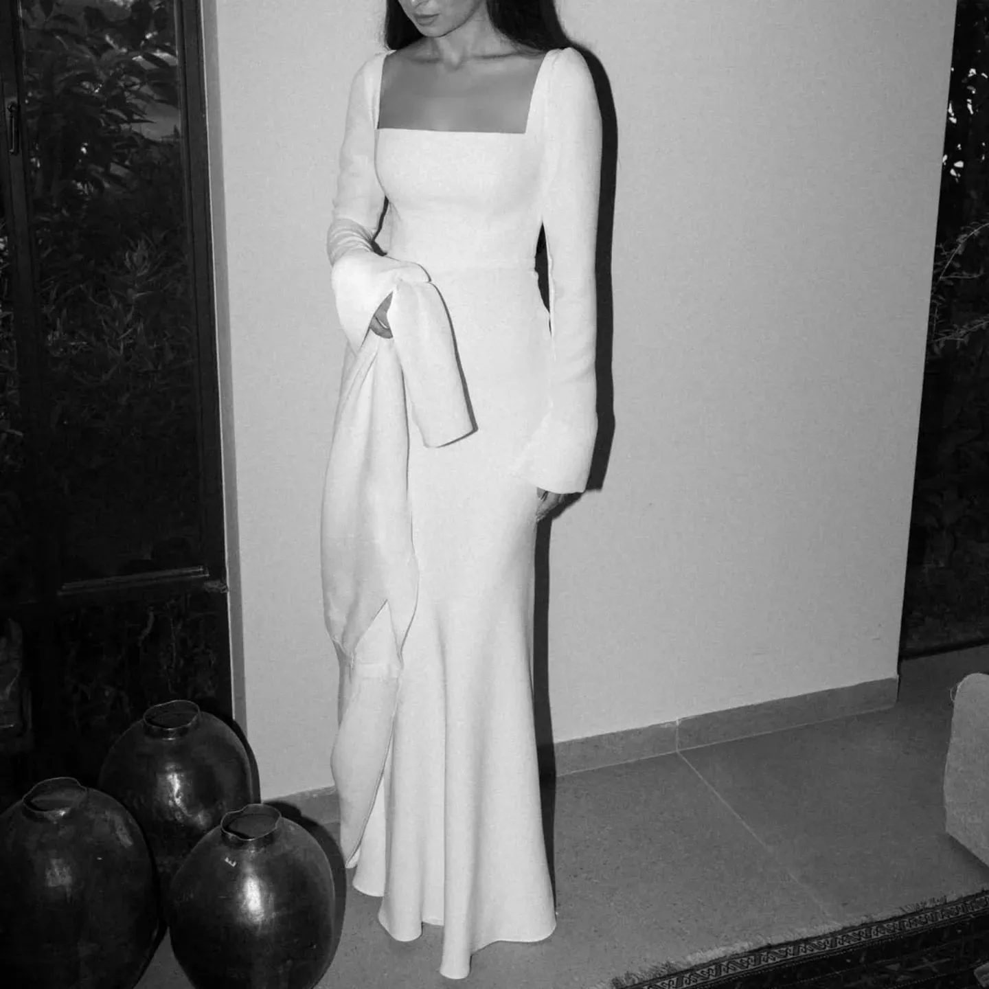Elegant Mermaid Stain Wedding Dress Arabic Wedding Dresses Long Sleeve Party Dress Modest 2025 Celebrity Bridal Dress Cstomized 3