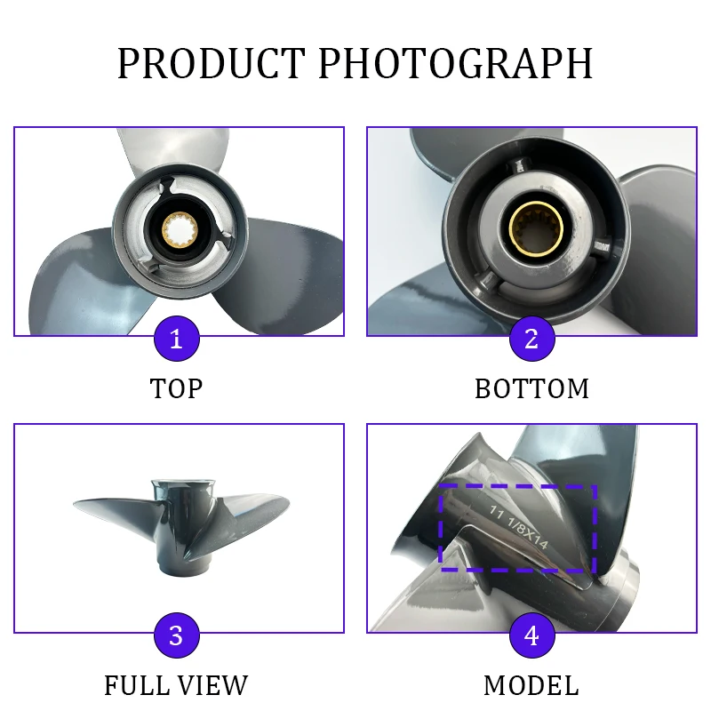 11 1/8*14 Aluminum Alloy Screw 3 Blade Marine Engine Parts For Honda Outboard Propeller 35hp 40hp 45hp 50hp 60hp Boat Motor