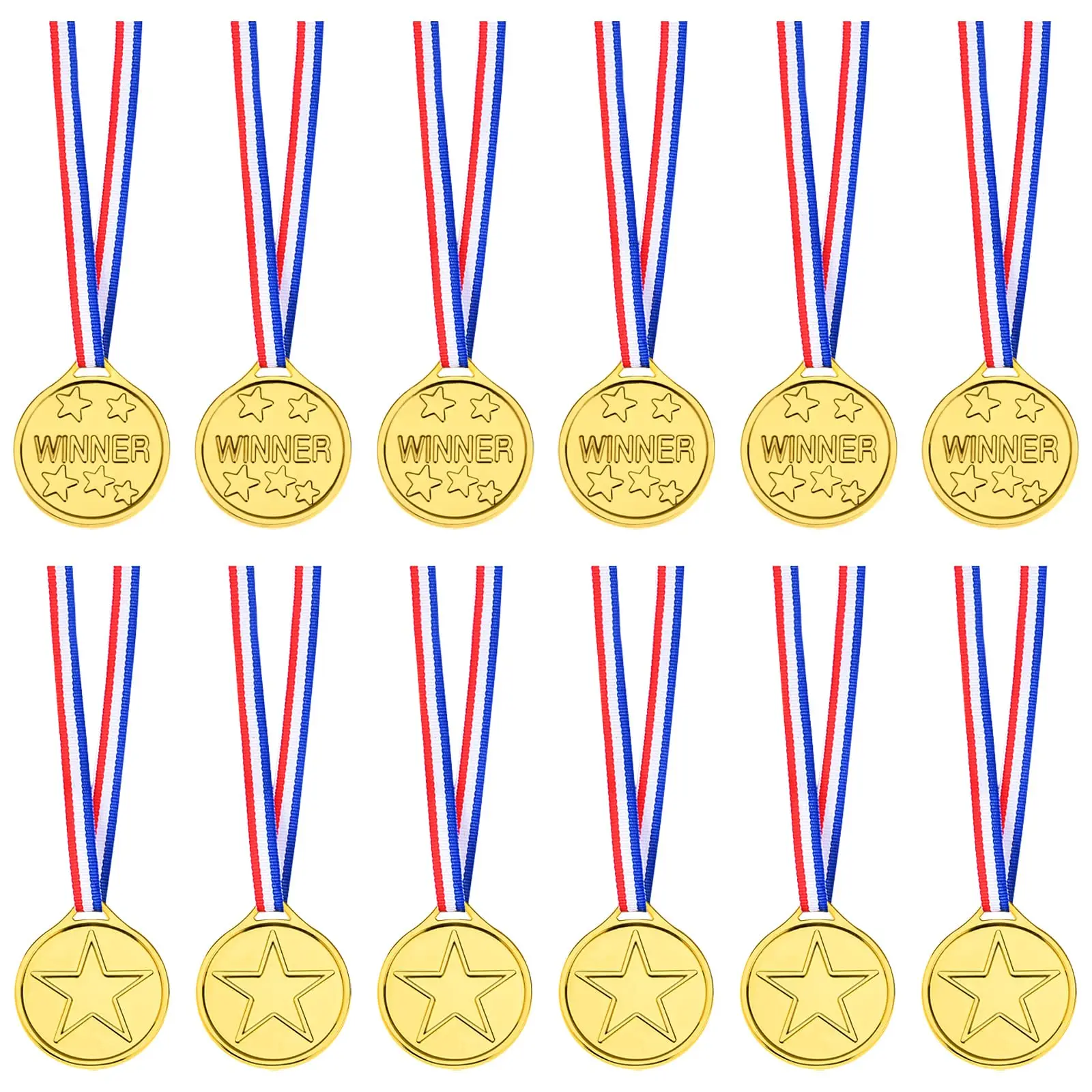 12 Pieces Plastic Winner Medals Award Medals with Neck Ribbons for Kids Sports Party Competition Party