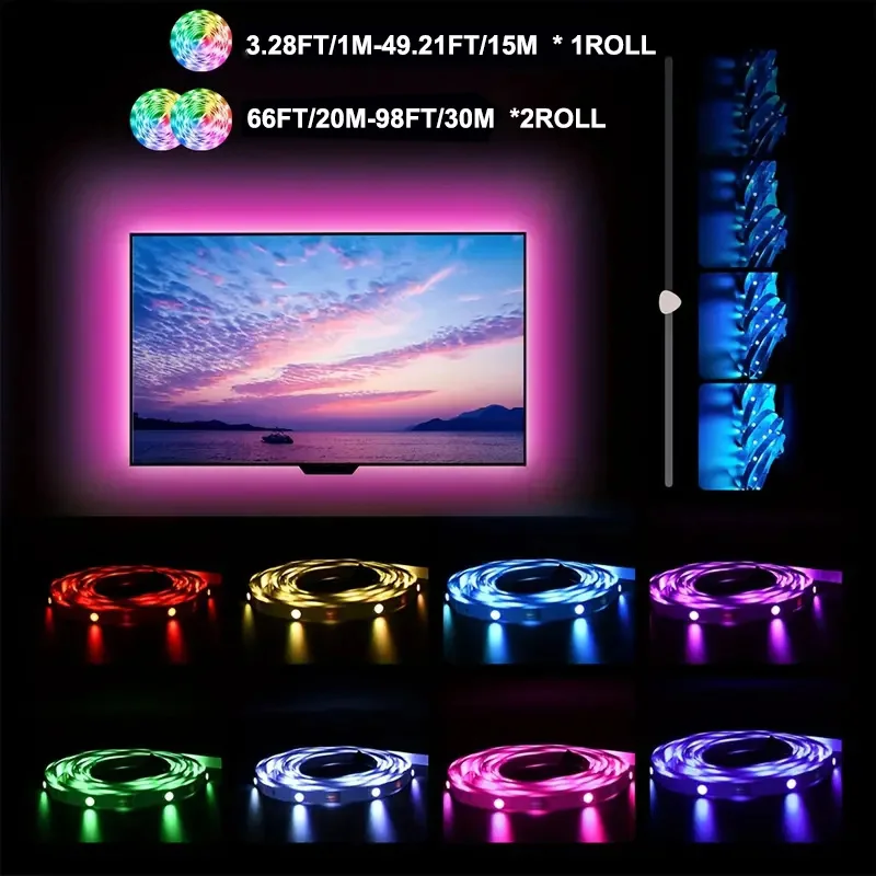 1-30M Led Strip Lights Bluetooth APP Control RGB LED Lights for TV USB 5V WIFI Led Tape for TV Backlight Room Party Decoration 4