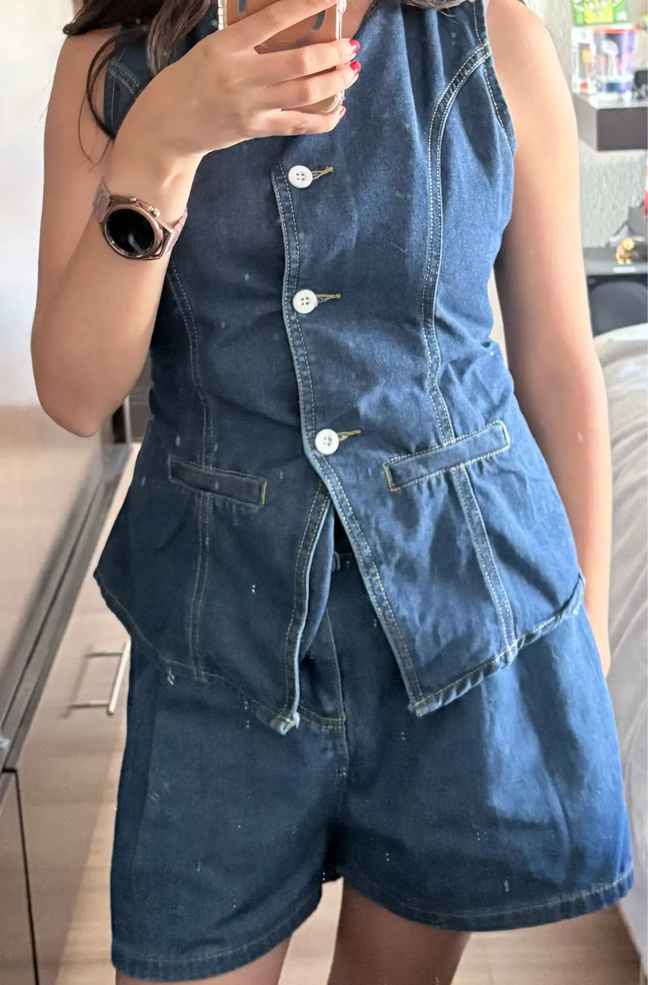Fashionable Wish Cross-Border Sleeveless Denim Shorts Set Casual Style Comfortable Cotton Three-Inch Pants for Women photo review
