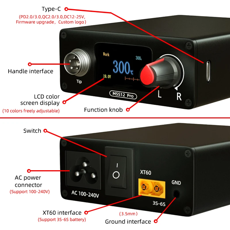 SEQURE MSS12 Pro Soldering Station Suitable for T12 Tips 2022 LCD Soldering Iron Support AC and DC Power Supply 2