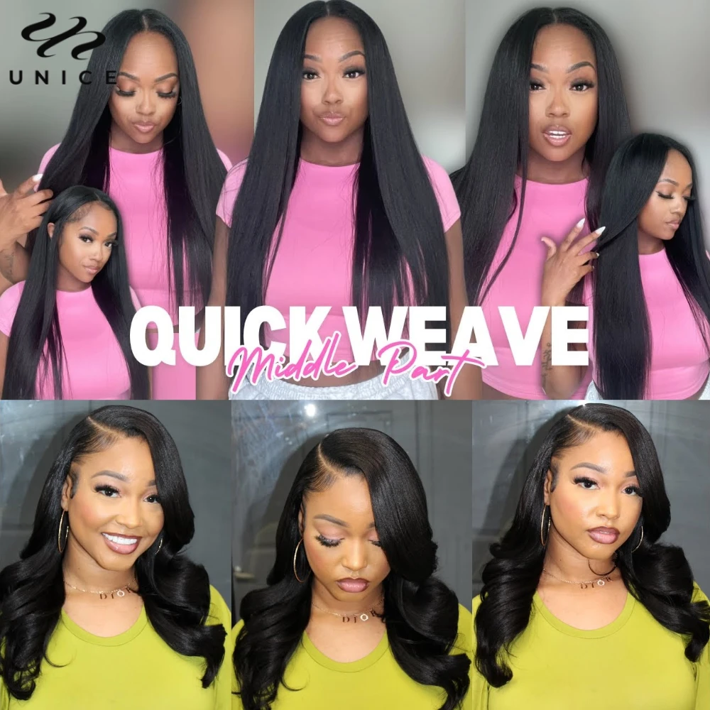 UNice Hair Yaki Straight Human Hair Bundles 100g Per Bundle 100% Human Hair Sew In Weaves 8-26 Inch Natutral Color 1/3/4 Bundles 6