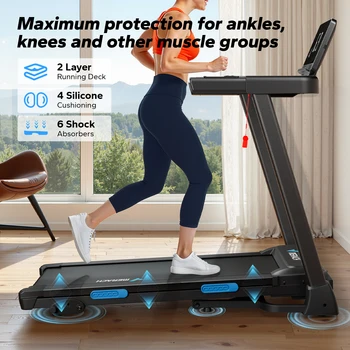 MERACH Foldable Treadmill T12 Incline Quiet Treadmills Double Deck Technology 4 Silicone Shock Cushion Heart Rate Monitoring 6