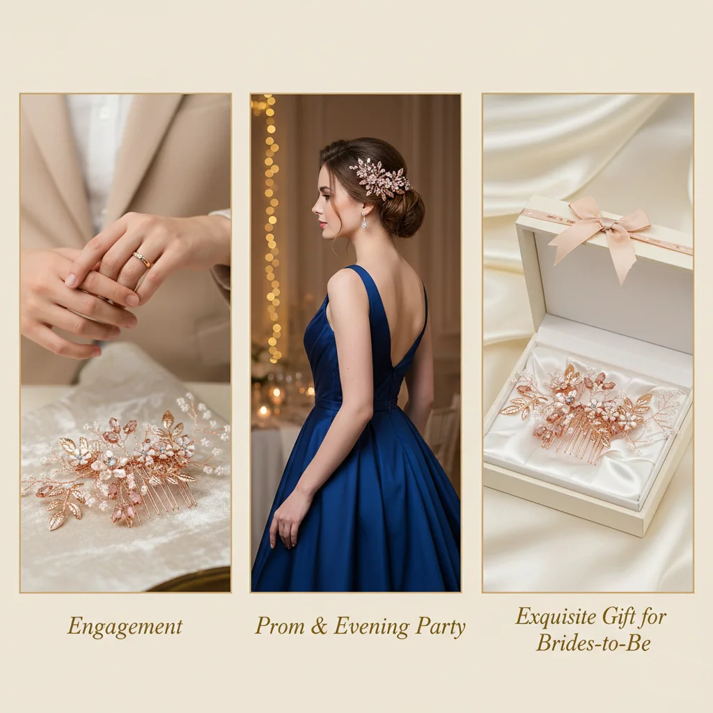 Roségold Legierung Blume einzigartige Haarkamm Braut Hochzeit Kopf bedeckungen Haarschmuck Zubehör Urlaub Haars pangen für Frauen – Detail 5