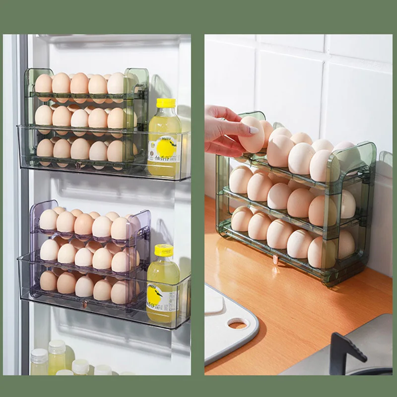 Flip-Type Egg Holder for Refrigerator Storage Box Rack Plastic Egg Holder  Organizer Food Container Tray Kitchen Accessories - AliExpress