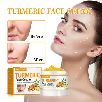 Jaysuing 50g Turmeric Firm Face Cream Fade Fine Lines Hydrating Oil Control Repair Dry Rough Skin Brightening Skin Care Cream 2