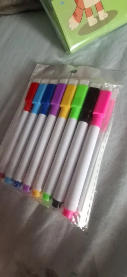 8 unids/set punta de bala 11,3*1 cm tamaño pequeño sin pizarra magnética marcadores de borrado en seco, 8 colores * 1 Uds bolígrafo magnético photo review