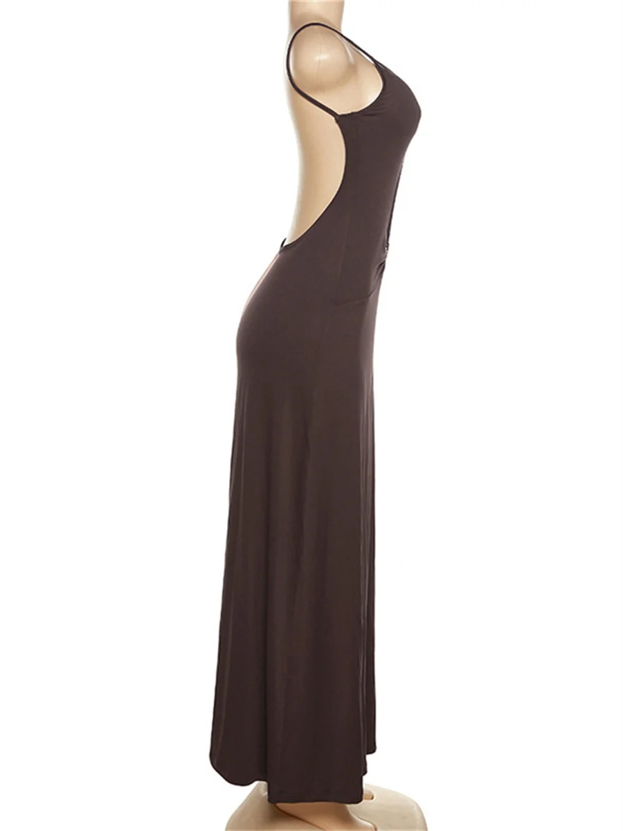 wsevypo Spaghetti Straps Party Long Dress Women High Street Backless Sleeveless Cutout V Neck Sling Sundress for Holiday Beach 5