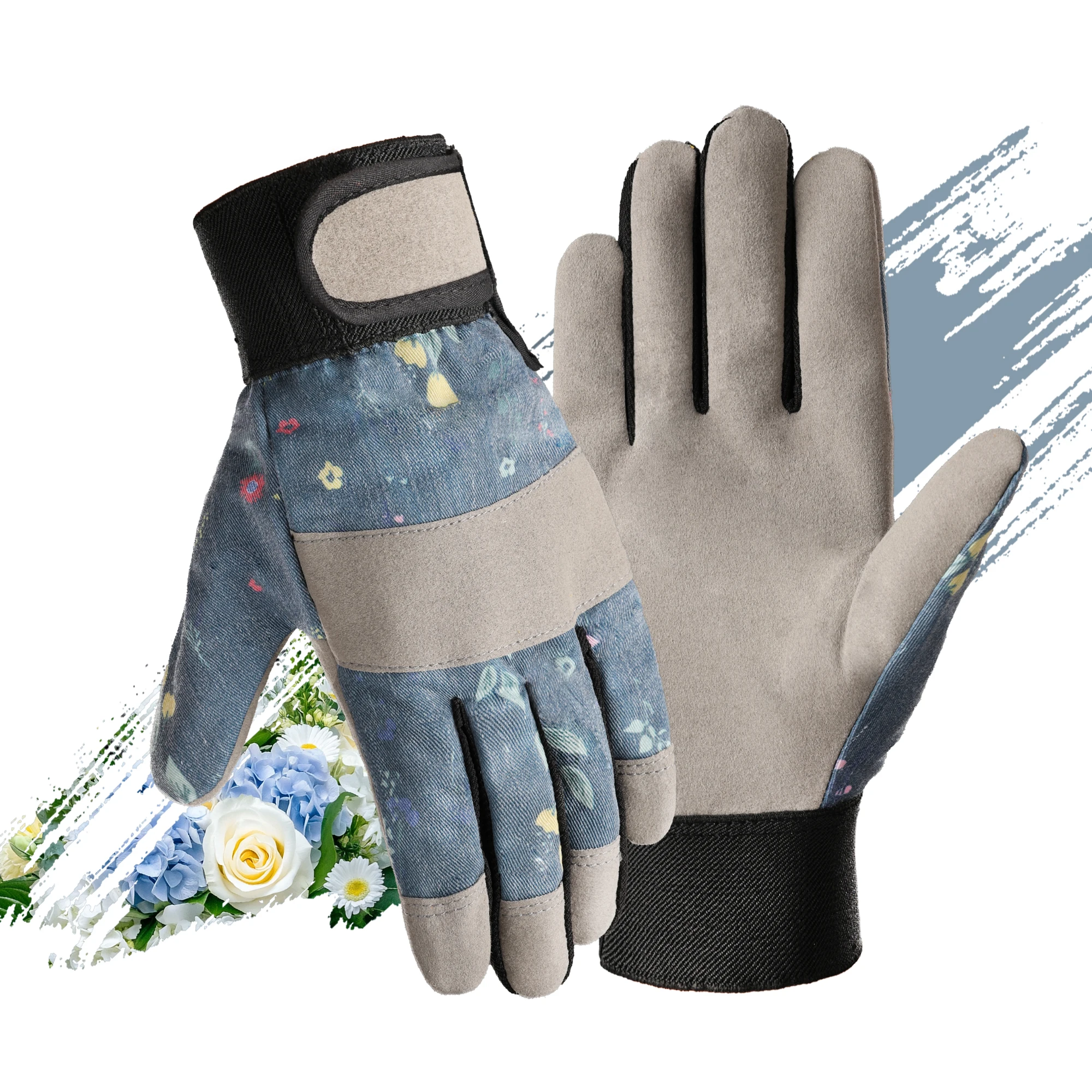Floral Print Ergonomic Gardening Gloves for Women - Lightweight & Durable