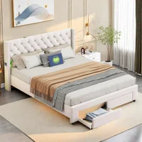 Кровать с двумя отверстиями, место для хранения вещей с двумя ящиками, основание с планкой, гидравлический каркас кровати со светодиодной подсветкой