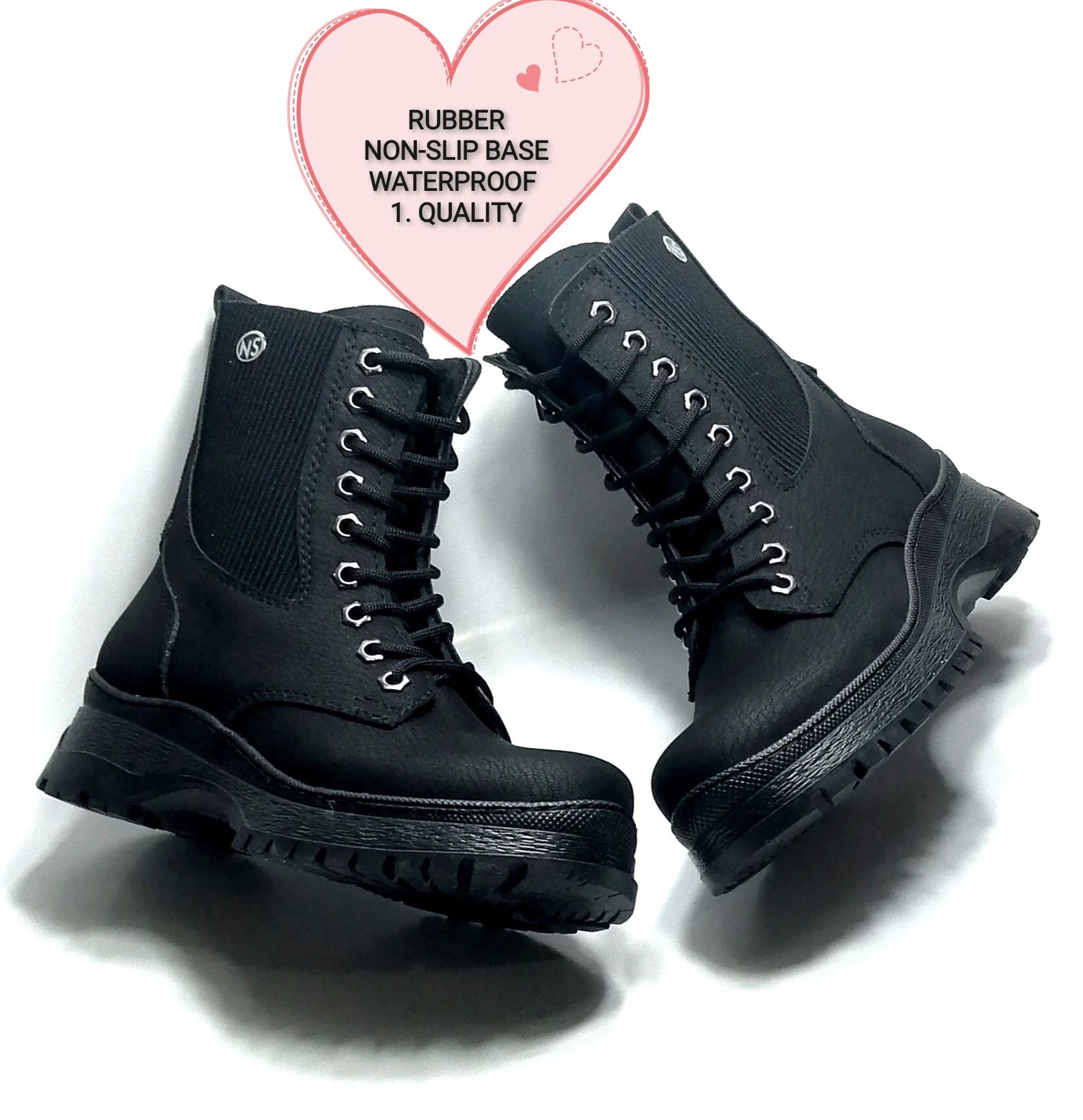 

women's black thick flat sole 1st quality modern boots rubber sole water resistant winter furry interior design flashy
