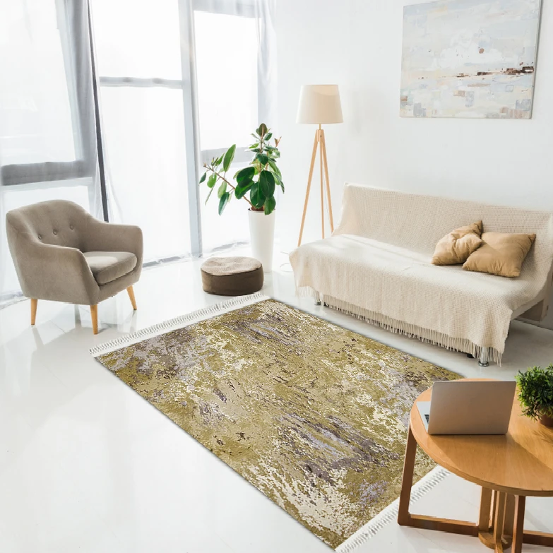 

Ethnic Abstract Patterned Modern Decor Printed Carpet Dried Oil Green & Mink color Bedroom and home decoration gift