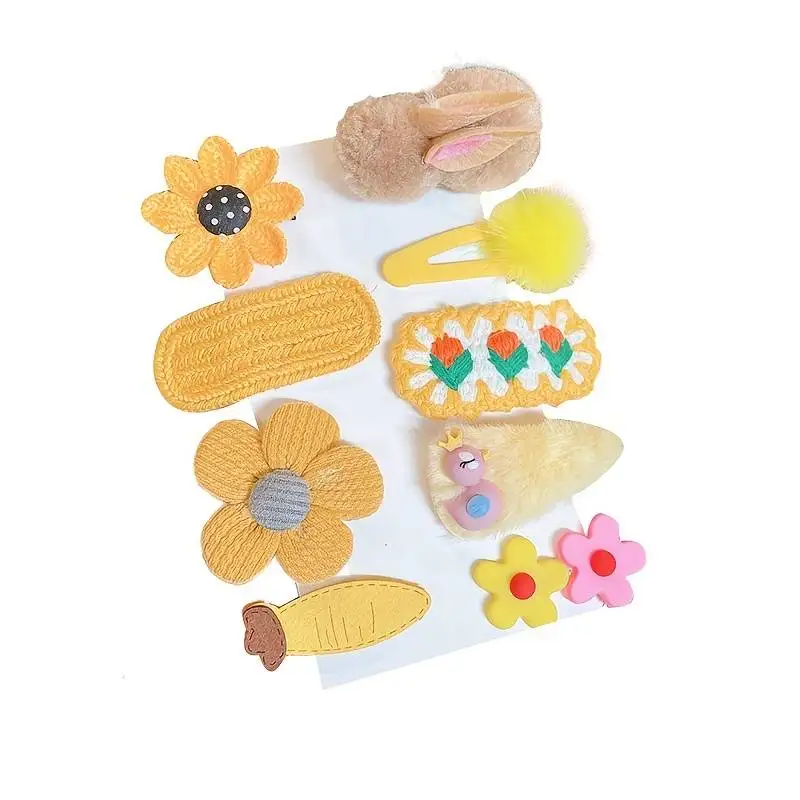 Girls Cute Clips Hair Pins Flower Plush Bunny Cartoon Design Accessories For Children hair accessories