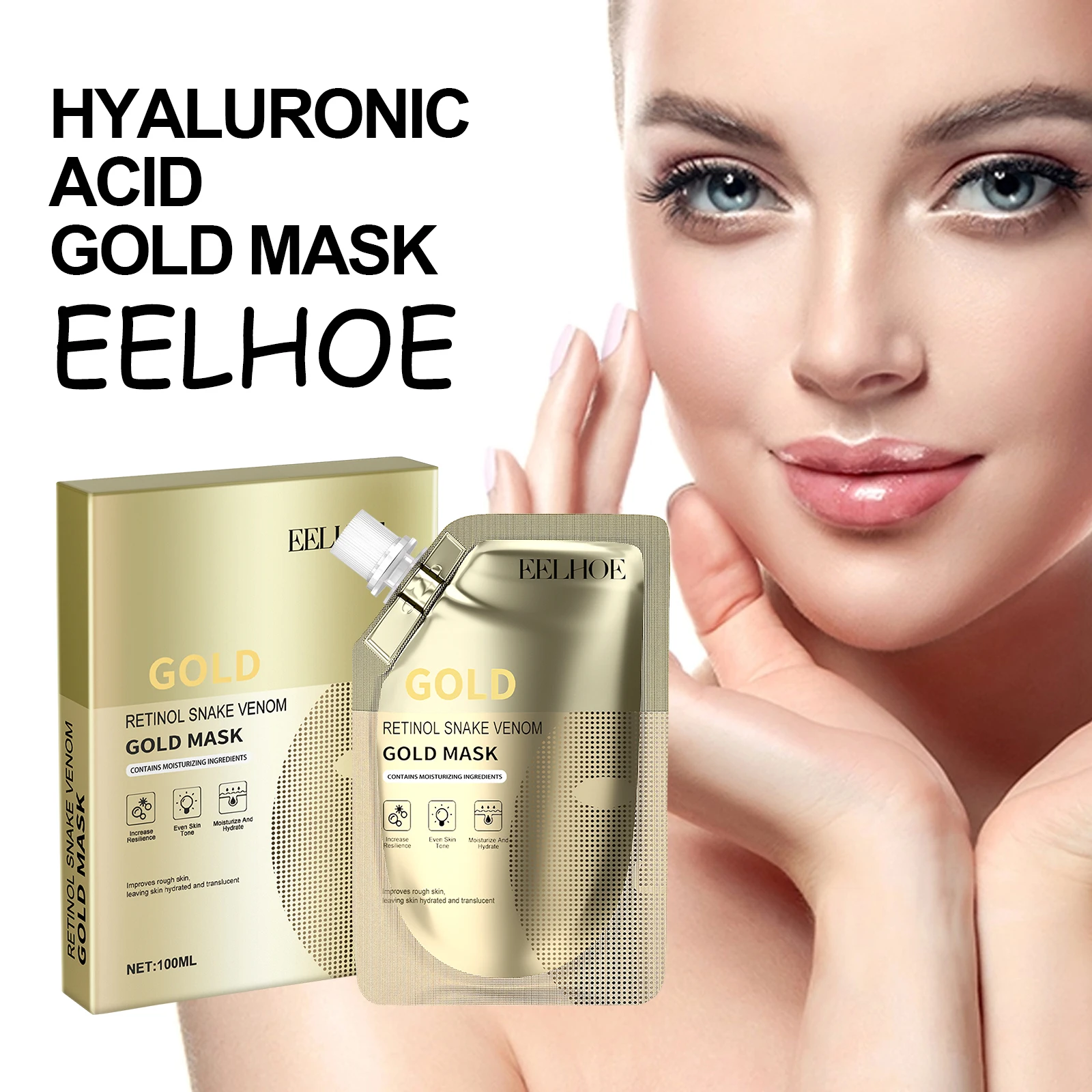 EELHOE Golden Face Mask Gentle Cleaning Pore Dirts Brightening Skin Tone Pore Shrink Prevent Aging Tightening Skin Face Mask